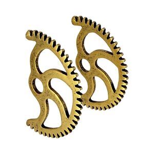 VTG Fizz Steampunk Gearwheel Earrings 1.5" Vampiric Diesel Punk Gold Tone Art